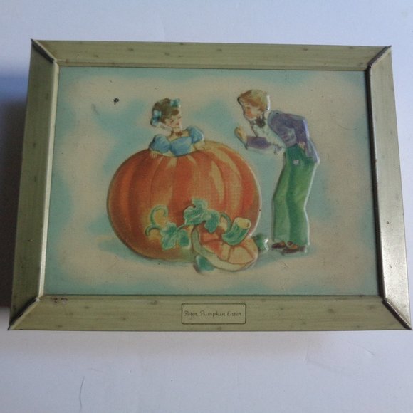 Vintage English Biscuit Candy Tin Peter Peter Pumpkin PUMPKIN EATER Collectible